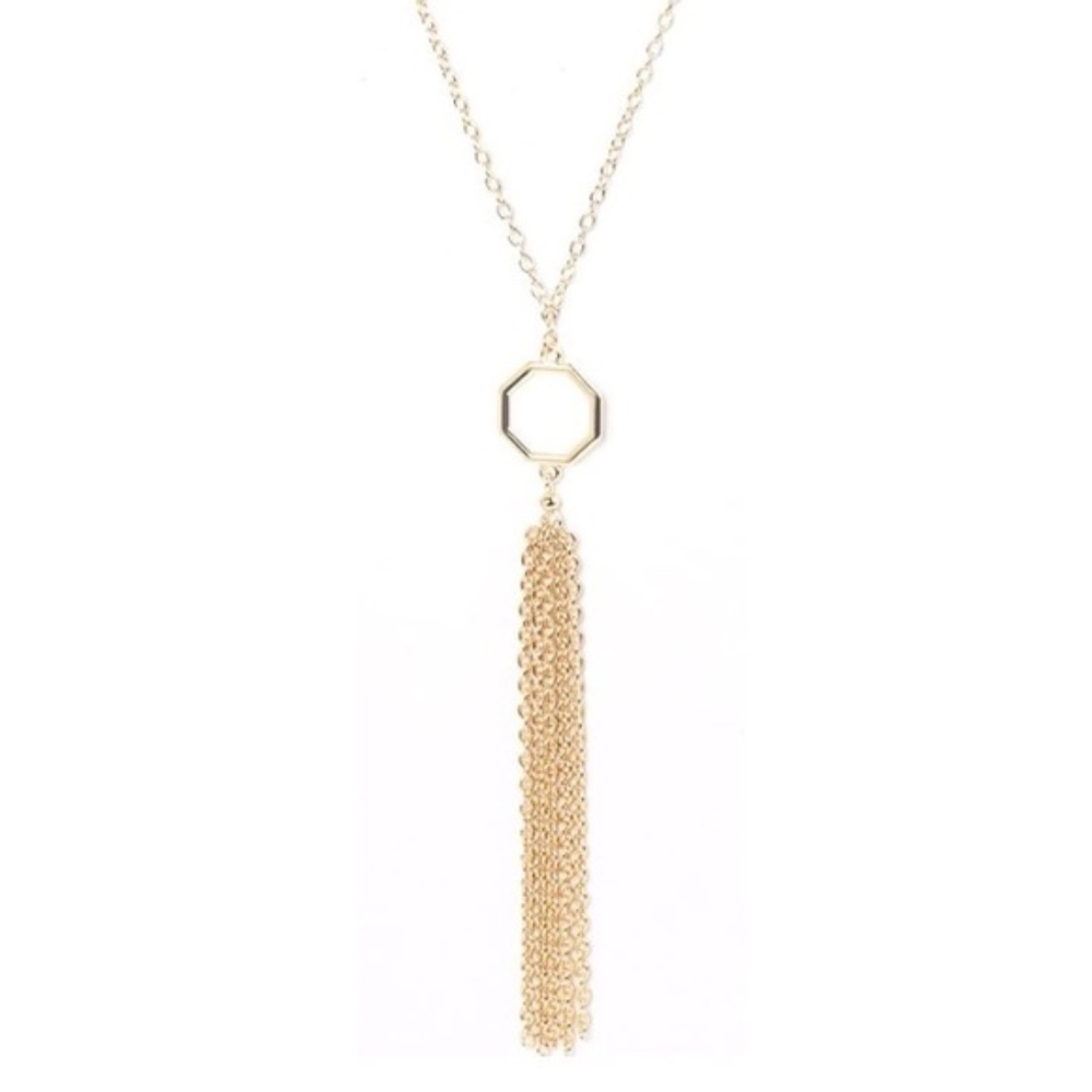 Heather Belle Gold-Plated Honeycomb Octagonal Signature Tassel Necklace